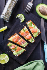 Sandwich with avocado and smoked salmon
