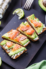 Sandwich with avocado and smoked salmon