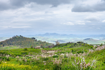 Fototapeta na wymiar landscape with Morgantina settlement in Sicily