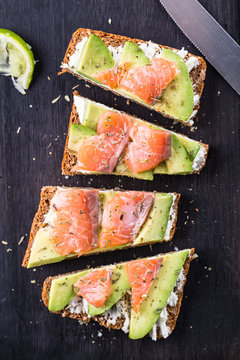 Sandwich with avocado and smoked salmon