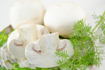 Raw fresh mushrooms and rosemary