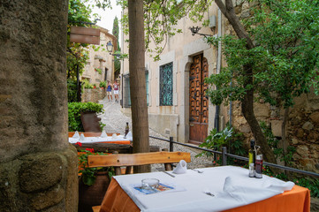 small restaurant on the street of the old town