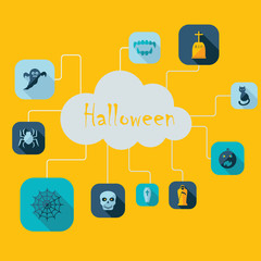 Flat concept, set modern design with shadow halloween