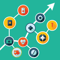 Flat concept, set modern design with shadow medicine