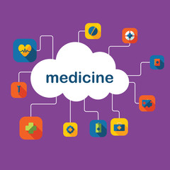 Flat concept, set modern design with shadow medicine