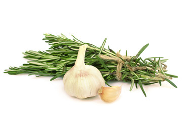 garlic and rosemary isolated