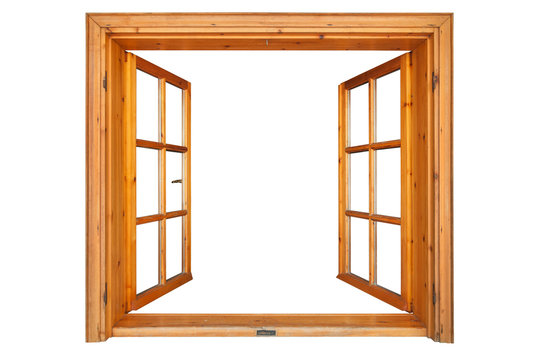 Fototapeta Wooden window opened isolated on white background