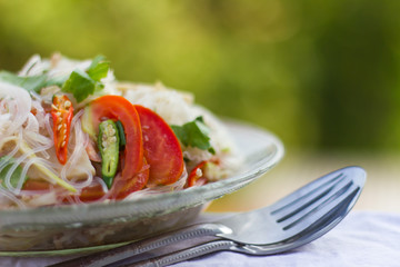 Blurred glass noodle salad