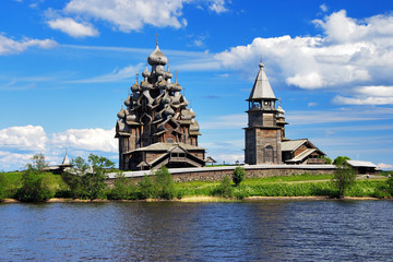 Wooden churches on island Kizhi on lake Onega, Russia