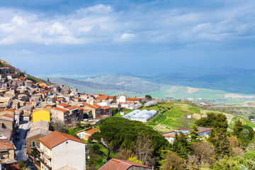 Naklejka na ściany i meble above view of Aidone comune in Sicily in spring