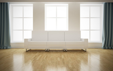 Modern bright interior with white sofa background