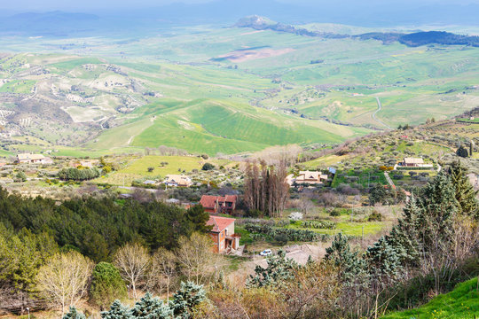 outskirts of Aidone town in green sicilian hills