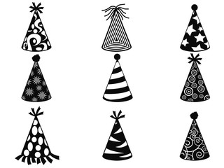 black party hat icons set