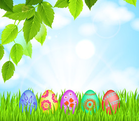 Easter eggs in Green Grass on the glade
