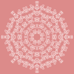 Round white ornate pattern on pink background