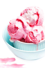 ice cream in blue bowl