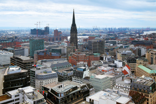 View of Hamburg and St. Nicholas church, Germany