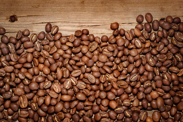Grains of roasted coffee