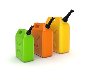 Colorful gasoline jerrycans.