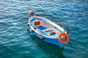 Fototapeta na wymiar Fishing boats at the coast of Ligurian Sea, Italy