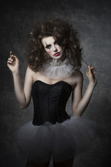 girl with gothic clown make-up