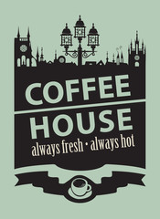 Obraz premium menu for coffee house with a picture of the old town