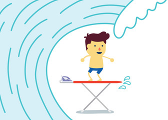Kids play with stand on Iron table look like surfing