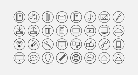 modern communication and social media line icon set