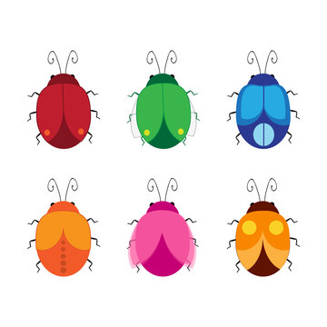 Set of cartoon beetles. Vector cute bugs.