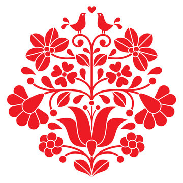 Kalocsai red embroidery - Hungarian floral folk pattern