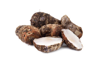 boiled tiny taro on white background