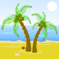 Fototapeta na wymiar Cartoon beautiful beach with palm tree