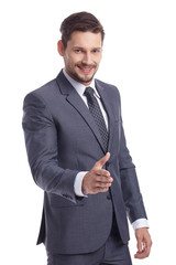  businessman handshake isolated white background