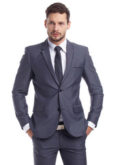 business, people and office concept - happy smiling businessman