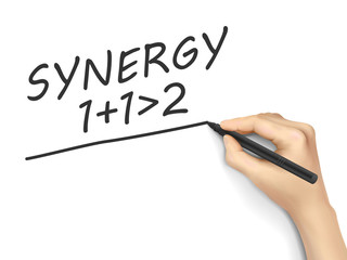 synergy word written by hand