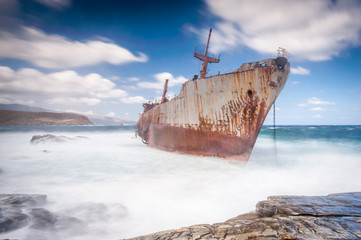 Abandoned shipwreck on Andros, Greece © Lev