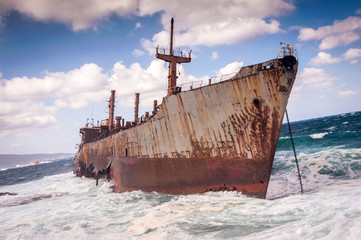 Abandoned shipwreck on Andros, Greece