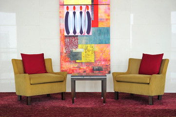 Sofa with red pillow