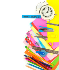 Top view of stationery set on white background