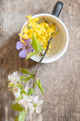 Spa concept. Mug with flowers.