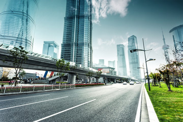 urban road and modern city skyline