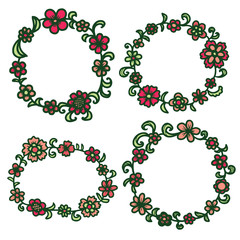 Hand drawn floral round frame.
