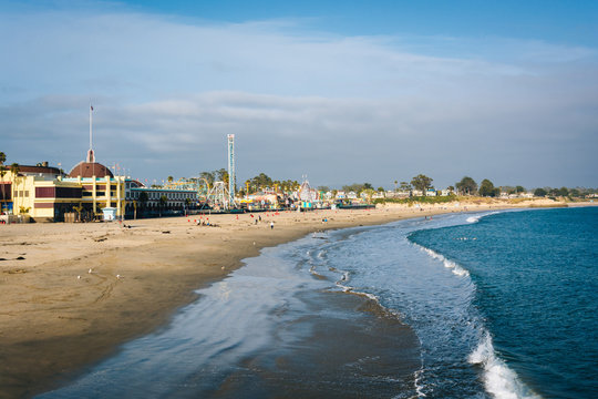 View of the beach from the Wharf in Santa Cruz, California.