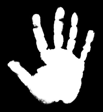 White handprint on a black background