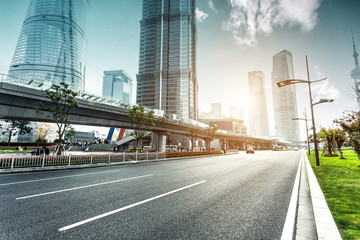 urban road and modern city skyline