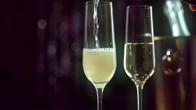 Champagne pouring from the bottle. Slo-mo. Full HD 1080p