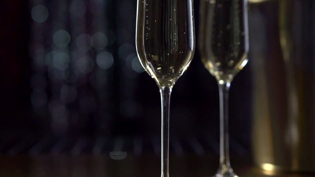 Champagne. Two Flutes with Sparkling Wine. Full HD 1080