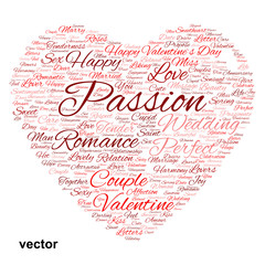 Vector conceptual Valentine heart word cloud