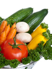 Freshly washed vegetables in strainer