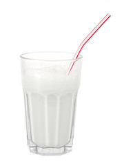 Glass of milk with straw isolated